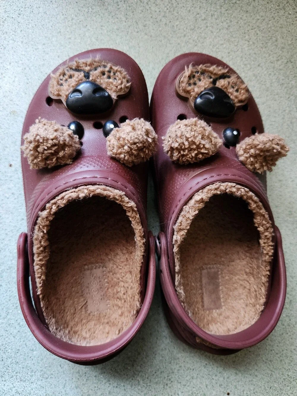 Cozy Brown Dog Croc Shoes with Fuzzy Lining Kids Size13C